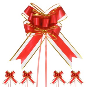 Unique Bargains Plastic Gold Edge Satin Decorations Gift Wrap Bows Pull Bows 10 Pcs - 1 of 4