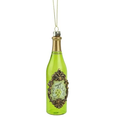 NORTHLIGHT 5.5" Tuscan Winery Wine Bottle Glass Christmas Ornament - Green