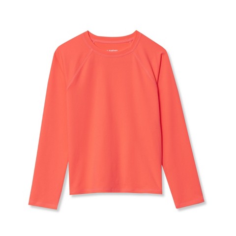 Lands' End Kids Chlorine Resistant Long Sleeve Crew Neck Rash Guard - Small - Fiery Coral