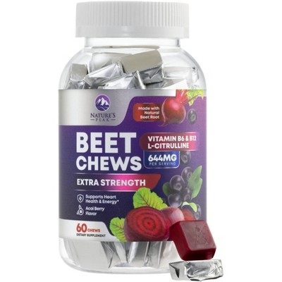 Beet Chews - Soft Beet Root Chewables with Grape Seed Extract Supports Heart - 60 Count By Nature's Peak
