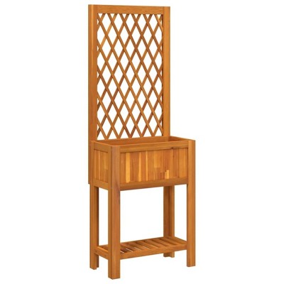 vidaXL Planter with Trellis and Shelf - Solid Acacia Wood, Outdoor Flower Box for Garden, Patio, Terrace - 21.7" L x 11.6" W x 59.8" H