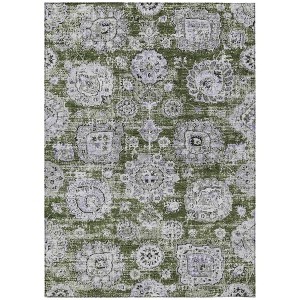 Olive Green And Gray Floral Washable Indoor Outdoor Area Rug - 1 of 4