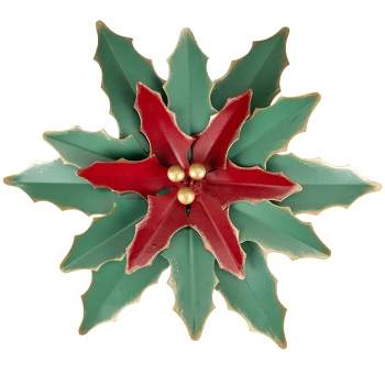 Northlight 14" Small Green and Red Metal Poinsettia Christmas Wall Hanging