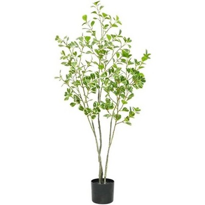 4FT Artificial Tree Ficus, Tall Faux Trees Indoor with Natural Trunk and Shiny Leaves, Fake Silk Tree Faux Potted Plants for Indoor Home Decor