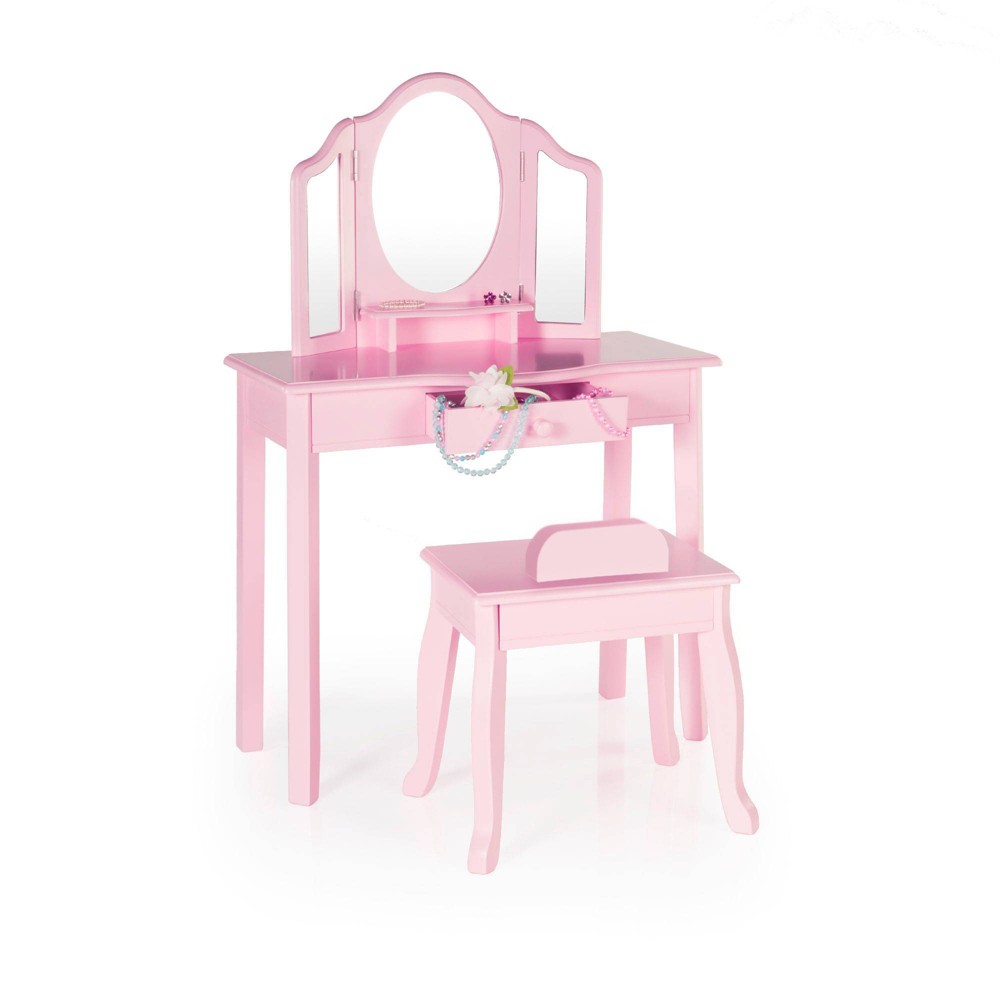 Kids' Classic Vanity And Stool Pink Guidecraft