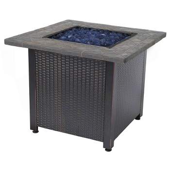 Endless Summer 30 Inch Square 30,000 BTU LP Gas Outdoor Fire Pit Table with Resin Mantel and Protective Cover