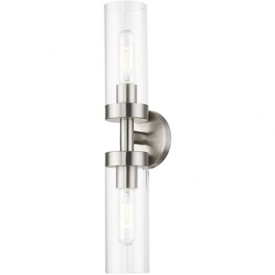 Ludlow Minimalist Brushed Nickel 2-Light Vanity with Clear Glass Shades
