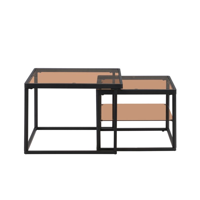 Modern Nesting Brown Tempered Glass Coffee Table Set with Metal Frame - ModernLuxe, 5 of 13