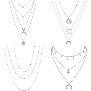 6 Pcs Layered Necklace Set - Gold & Silver Moon Star Coin Choker for Women - 1 of 4