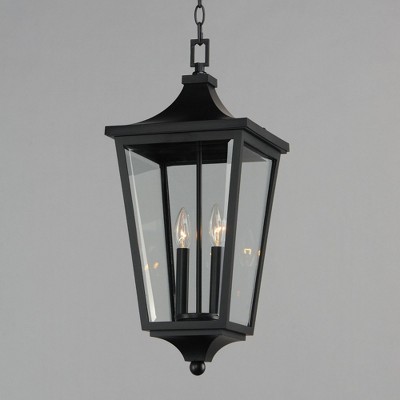 Black 2-Light Outdoor Hanging Lantern with Clear Glass