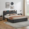 coucheta ed Frame with 2 Storage Drawers and Charging Station, Rustic Linen Upholstered Platform Bedframe with Storage Headboard - 3 of 4