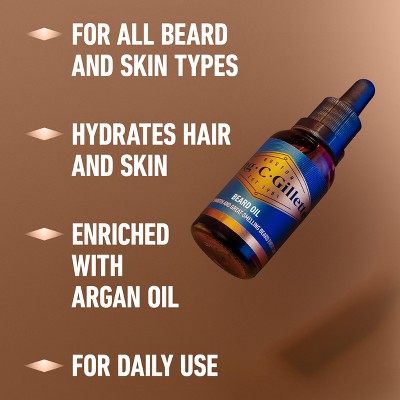 King C. Gillette Men's Beard Oil with Argan Oil - 1 fl.oz: For All Hair Types, Normal Skin, Bergamot and Cedar Scent