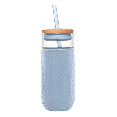 Image of Ello Devon 18oz Glass Tumbler with Lid - Blue