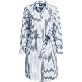Lands' End Women's Linen Long Sleeve Button Front Shirt Dress