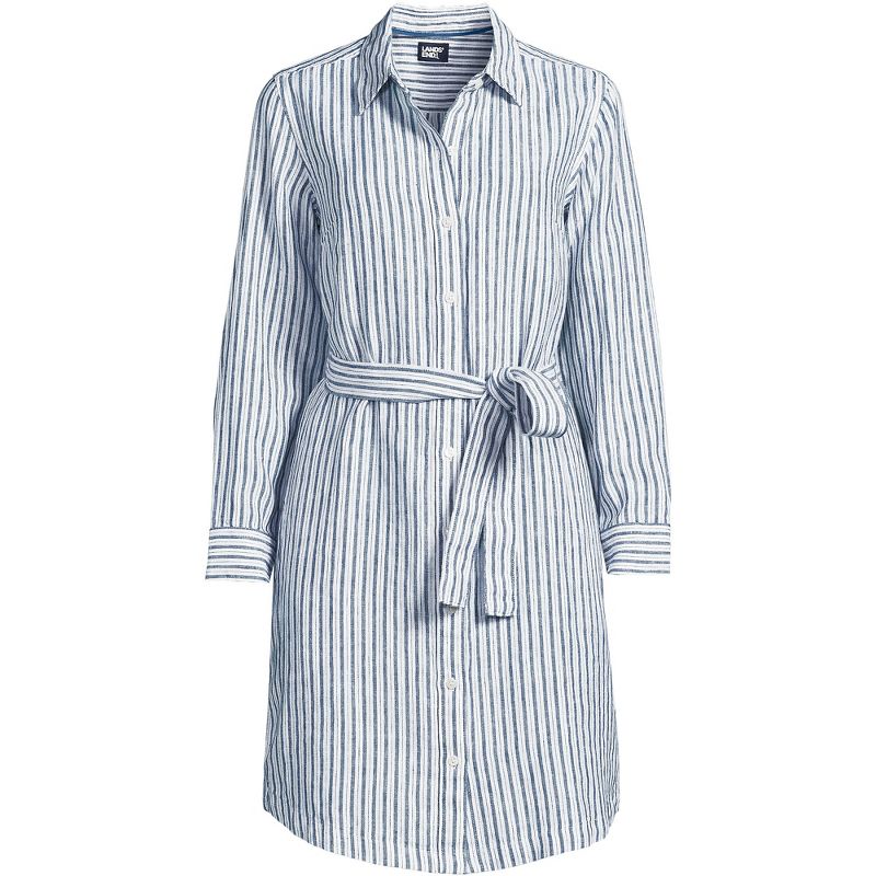 Lands' End Women's Linen Long Sleeve Button Front Shirt Dress, 3 of 5