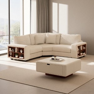 Fabric Modular 3-Seater L-Shaped Sectional Sofa with Wooden Frame & Cushions - 1 of 4