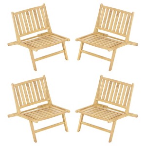 Tangkula 4PCS Teak Wood Outdoor Reclining Chair Natural Mid Century Accent Chair w/ Backrest - 1 of 4