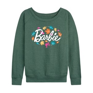 Women's - Barbie - Leaves Circling Logo Lightweight French Terry Wide Neck Long Sleeve Shirt - 1 of 4