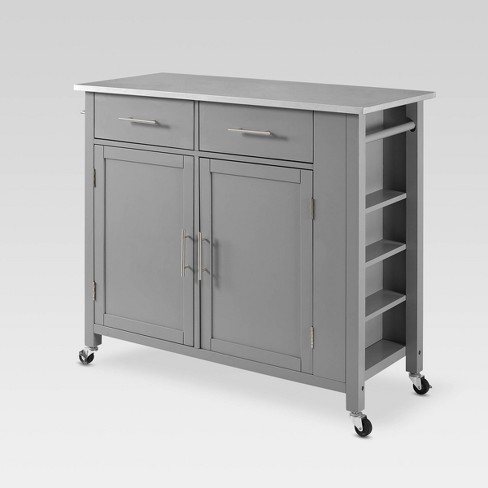 Kitchen Island Cart Gray Crosley, Crosley Stainless Steel Top Rolling Kitchen Cart Island With Removable Shelf