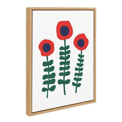 Red Flowers Abstract Canvas Art with Natural Frame