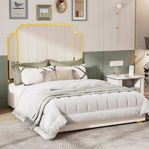NicBex Queen Upholstered Bed Frame with 59.06" Tall Headboard,Wood Platform Bed with Golden Plating Trim,Easy Assembly,No Box Spring Needed - 1 of 4