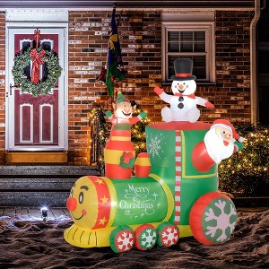 Angel Sar 6ft Inflatable Christmas Train with LED Lights, Blow-Up Holiday Yard Decoration featuring Santa, Snowman & Gingerbread Man for Outdoor - 1 of 4