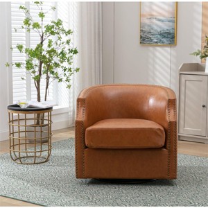 Swivel Barrel Accent Chair, Mid-Century Club Chair with Copper Nailhead Trim for Living Room – Cuddlewood - 1 of 4