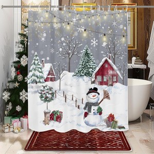 Snowman Shower Curtain New Year Holiday Bathroom Decor, Christmas Tree Snowflakes Shower Curtain for Kid's Bathroom 70.8x70.8 Inch - 1 of 1