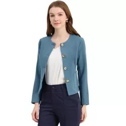 Allegra K Women's Casual Fall Button Front Elegant Work Office Blazer Jacket Blue Small