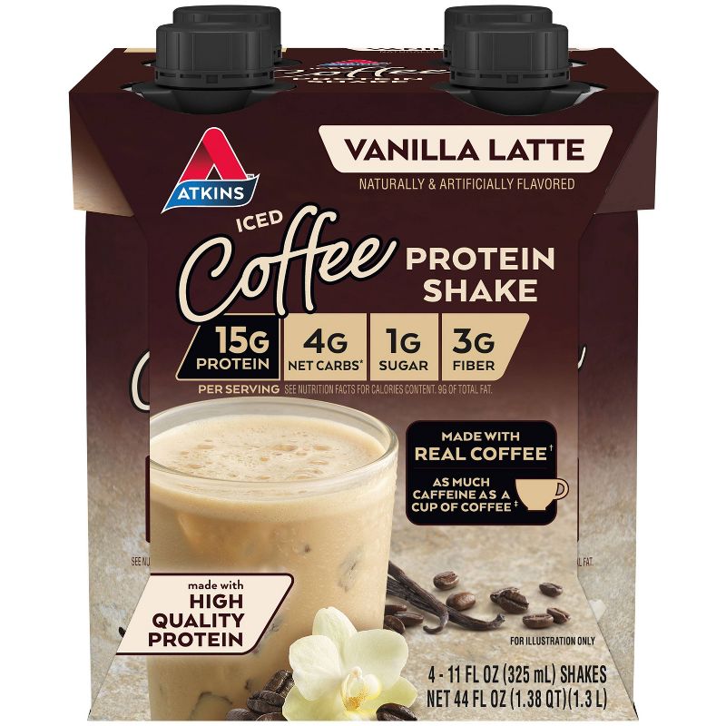 Atkins Iced Coffee Vanilla Latte Protein Shake - 4pk/44 fl oz, 1 of 14