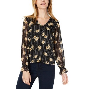 maison Jules Womens Sheer-Sleeve Floral Tunic Blouse - 1 of 1