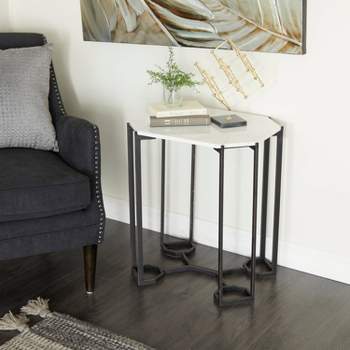 Contemporary Metal and Marble Geometric Accent Table White - Olivia & May