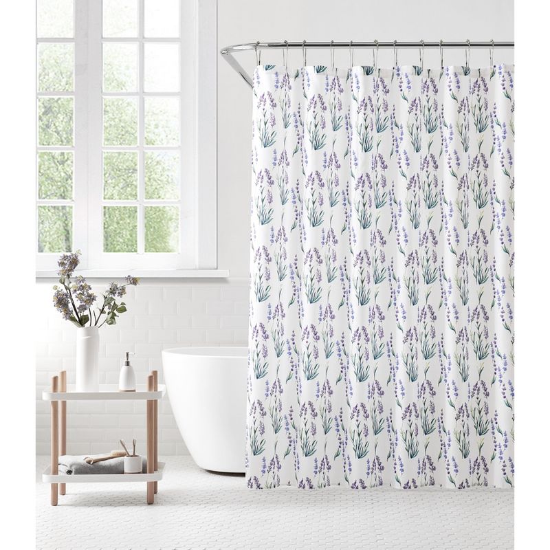 Saro Lifestyle Long Shower Curtain With Lavender Design, 1 of 4