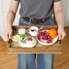 Acacia Wood Serving Tray with Metal Handles, 17 Inches Wooden Coffee Table Tray - 4 of 4
