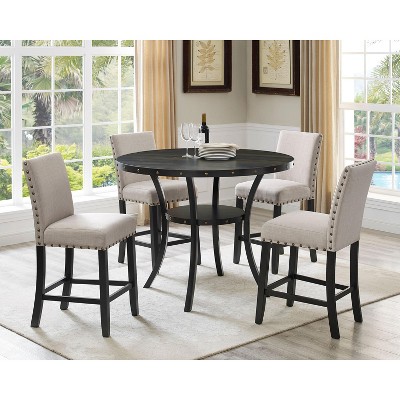 NicBex Round Dining Table for 4 Morden Counter Height Table with Wood Tabletop, 4 Upholstered Chairs and Open Shelf for Dining Room