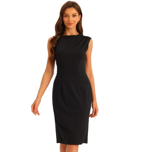 Allegra K Women's Stand Collar Sleeveless Knee Length Business Sheath Dress  Black Small