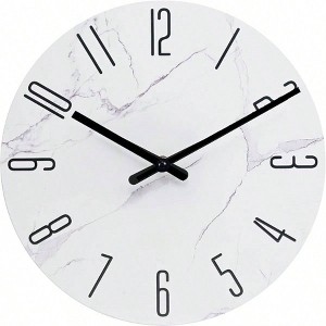 16 Inch Wall Clock Silent Marble White Modern Farmhouse Decor Waterproof Glass Clock Kitchen Bathroom Living Room - 1 of 4