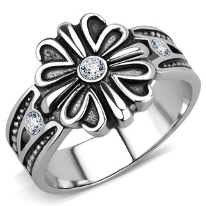 Slickblue Unisex Stainless Steel Ring, High Polished Finish, Clear Crystal Flower Style, Clear, Sizes 10-13 - 1 of 4