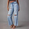 Mocamel Women's Casual Ripped Raw Edge Straight High Waist Denim Trousers - 3 of 4