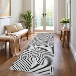 Modern Machine Washable Abstract Area Rug Non Slip Non Shedding Soft Striped Floor Cover Low Pile Foldable Accent Indoor Rug for Living Room Bedroom - 1 of 4