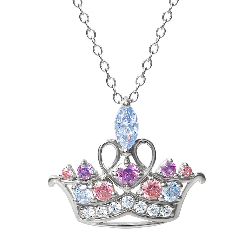 Disney Princess Sterling Silver Cubic Zirconia Jeweled Tiara Pendant Necklace, 18", 1 of 6