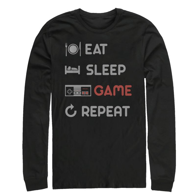 Men's Nintendo Eat Sleep NES Game Repeat Long Sleeve Shirt, 1 of 4