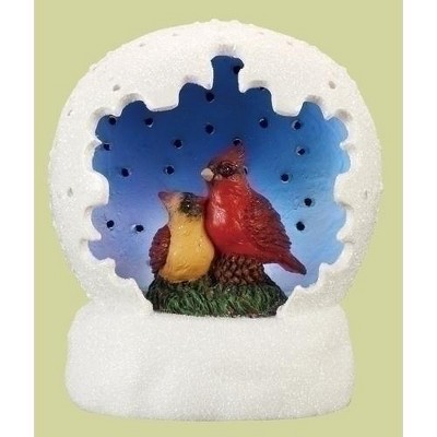  Roman 4" White and Blue LED Lighted Cardinal Pair Christmas Tabletop Dome 