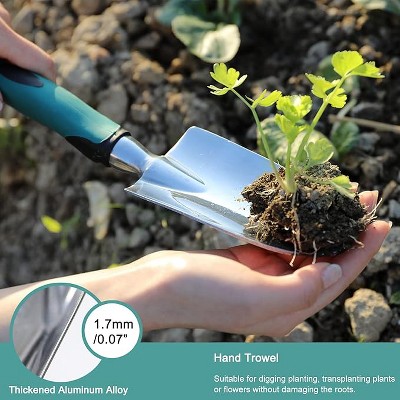 attop 3 Pack Gardening Tools Set Include Garden Shovel, Transplant Trowel and Hand Rake with Ergonomic Handle