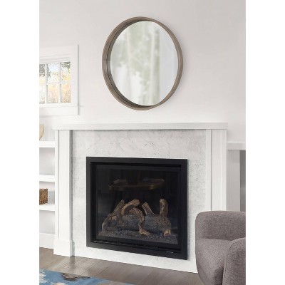Gray 30" Round Wood Frame Wall Mirror