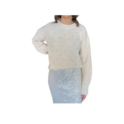Women's Rhinestone Detail Crew Neck Sweater - Hem & Thread