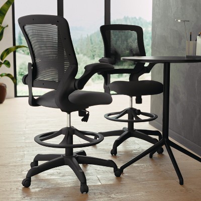 Ergonomic Mid-Back Mesh Drafting Chair with Adjustable Arms, Black