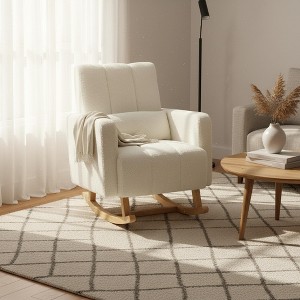 Homy Casa Modern Rocking Accent Chair with Soft Teddy Fabric and Wood Base, Cream White - 1 of 4