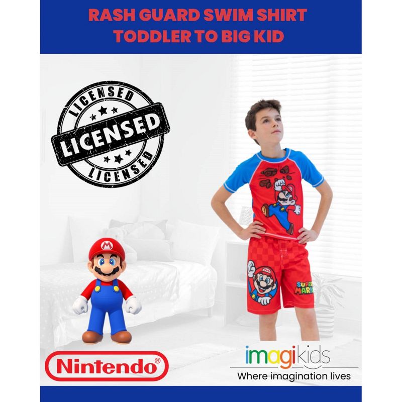 SUPER MARIO Nintendo Mario Rash Guard Swim Shirt Toddler, 3 of 8