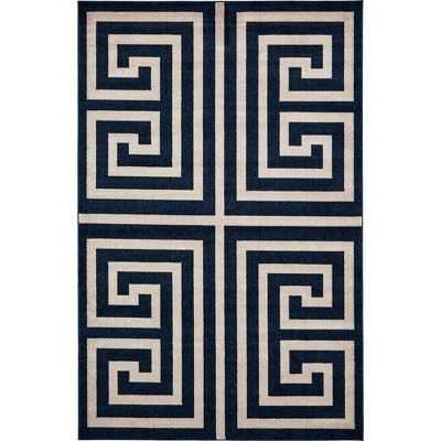 Navy Blue Geometric 6' x 9' Handmade Synthetic Area Rug